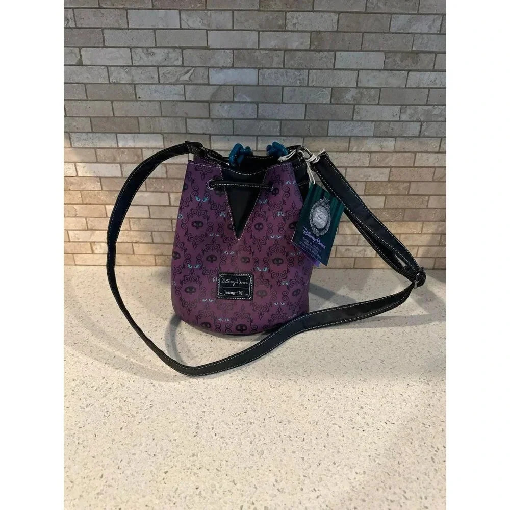 Disney Parks Loungefly Purple Haunted Mansion Glow Drawstring Bucket Bag NEW #36